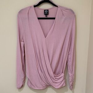 Boohoo Blush Pink Wrap Women’s long sleeve Blouse Size Medium Stretch NWOT
